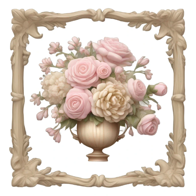 Realistic, detailed rococo bouquet, beige and pink sticker