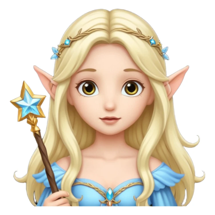 long haired fairy with normal sized eyes and a wand sticker