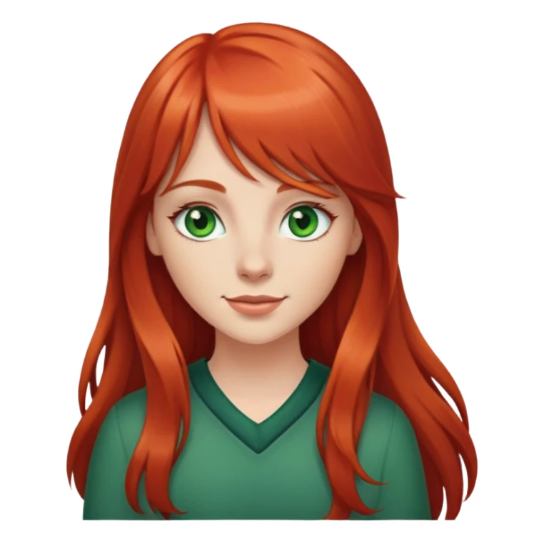 Long red hair white girl with bangs, green eyes, dimples  sticker