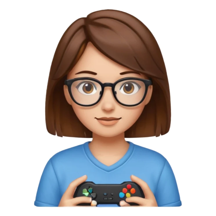 gamer girl with glasses, brown hair sticker