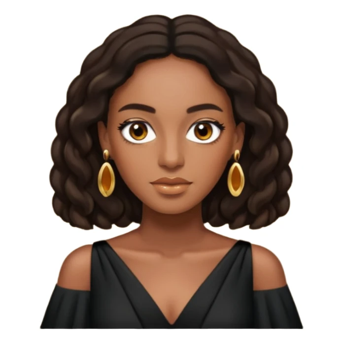 Solange brown eyes, long dark brown hair, black outfit with earrings sticker