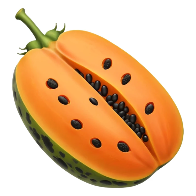 A beautiful papaya fruit is peeled and has black spots.It should be very ripe.like emoji sticker