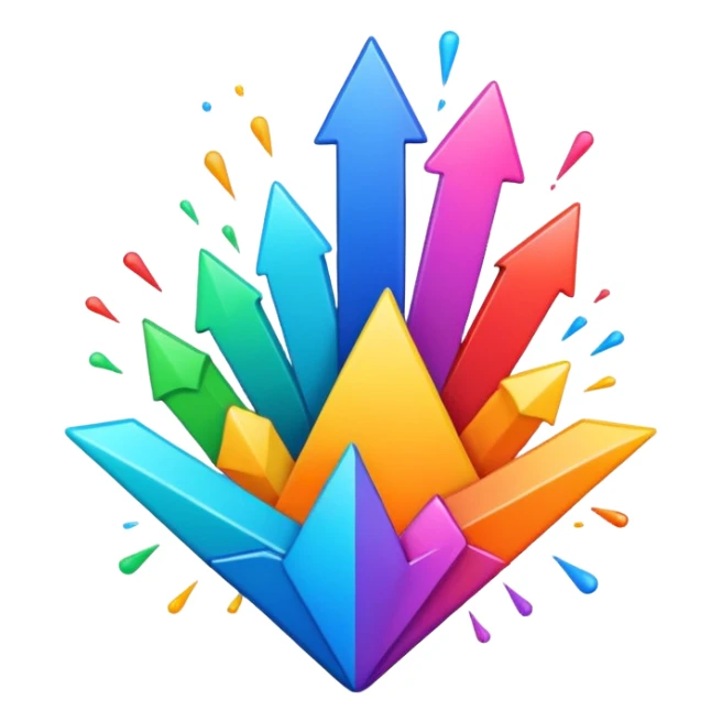 Exploding upward graph bursting through play button sticker