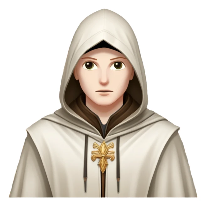 icon featuring a heroic figure in an iconic assassin's hood, standing tall against the backdrop of Florence. The design captures the essence of adventure, with intricate details of historical architecture and a sense of mystery. The character is poised, ready for action. transparent background. sticker