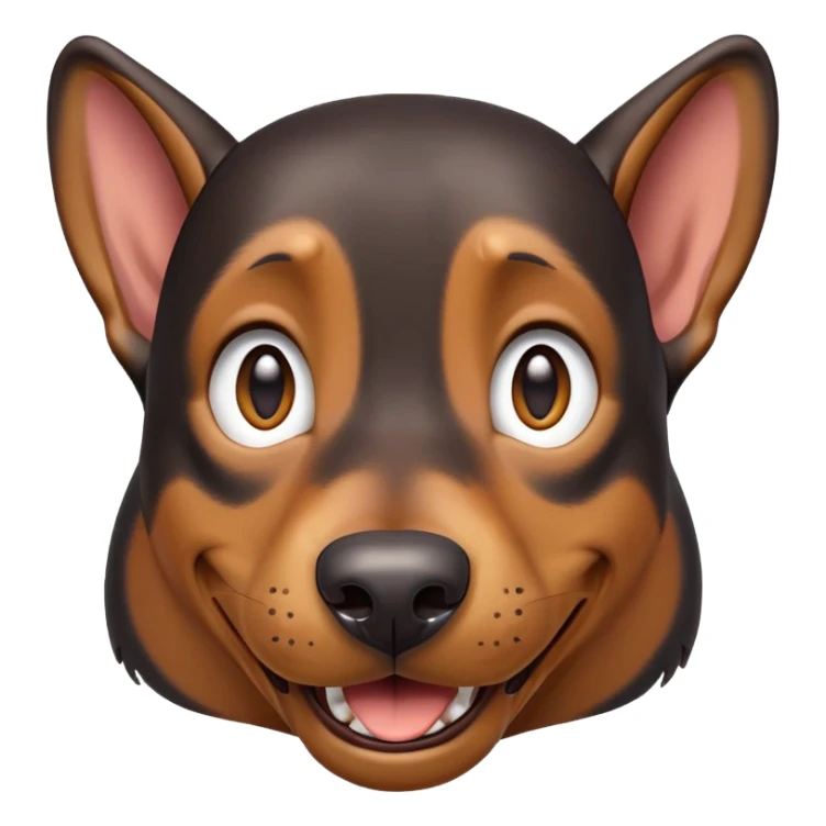 cinematic-comical-doberman-portrait-emoji,-head-tilted-dramatically-with-an-exaggeratedly-amused-expression,-featuring-a-vibrant-black and tan-fur-with-a-lively-sheen,-wide,-expressive-brown-eyes-filled-with-playful-disbelief, ears drooping down sticker