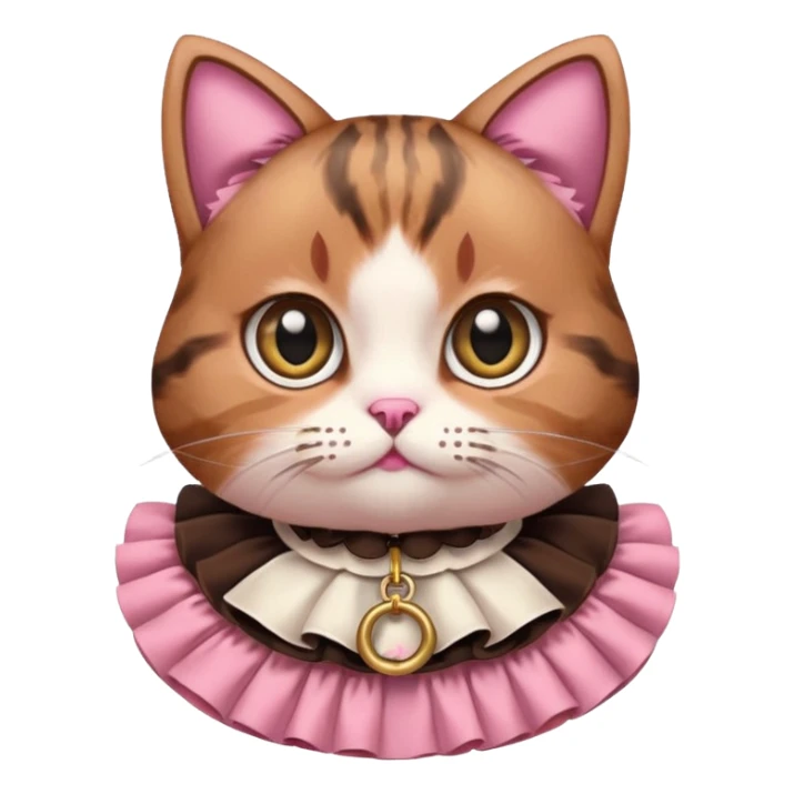 neko with big eyes, bell ruffle coller pink brown cat sticker