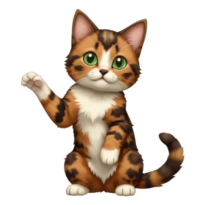 A high-resolution photo-realistic digital illustration of a brown multicoloured  tortoiseshell cat kitten, chest upward sticker