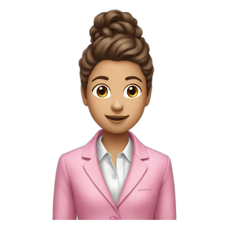 long brown curly pony tail girl wearing pink suit number one finger sticker
