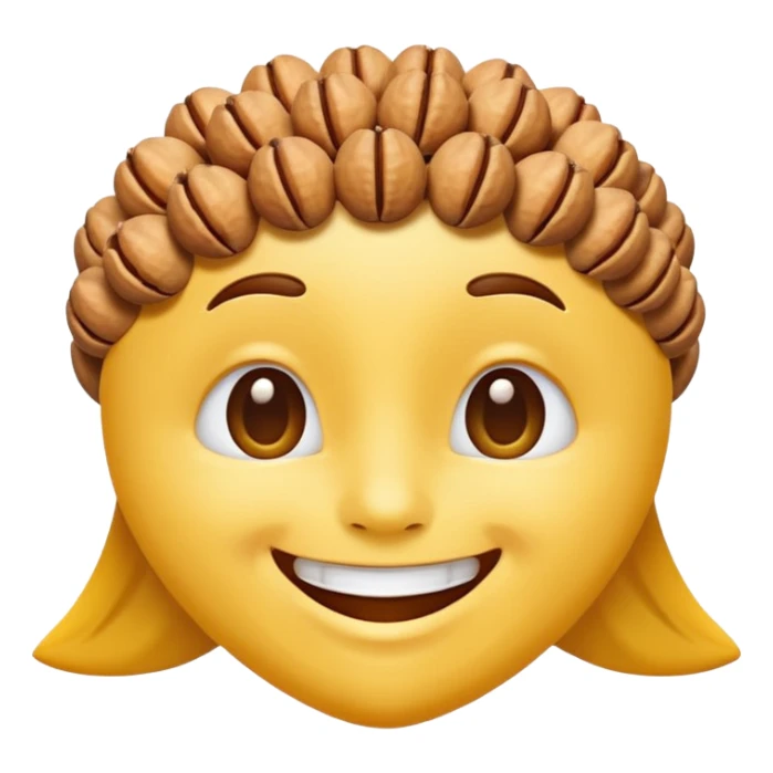 yellow iMessage-style face emoji, smiling, with nuts on its chin sticker