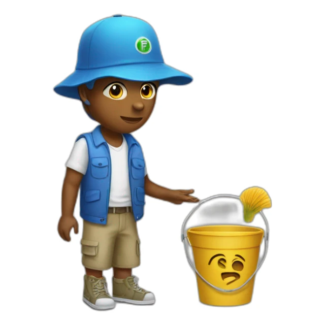 Peacok with bucket hat with the Word “FIE” sticker