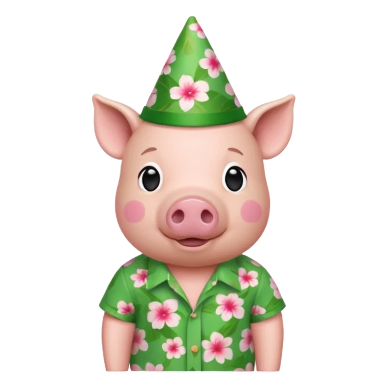 Pig with green aloha shirt, birthday hat sticker