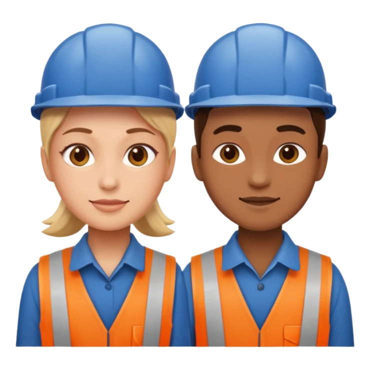 create a realistic emoji of two working packaging workers. one of them starting the work and the other one finished sticker