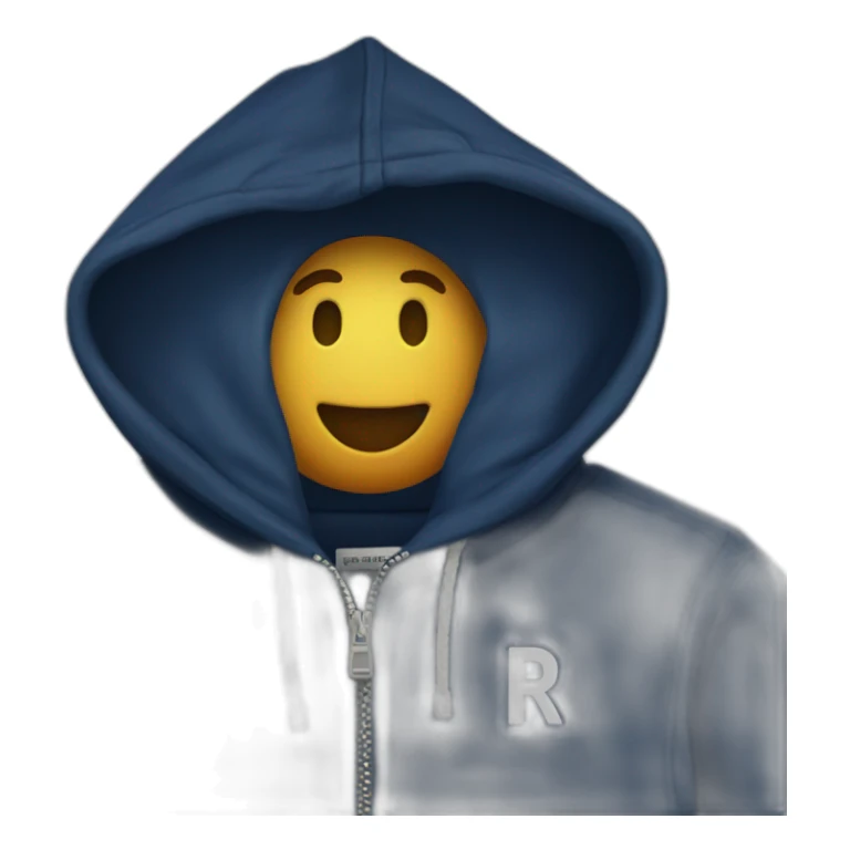 navy hoodie with white letter r on breast pocket sticker