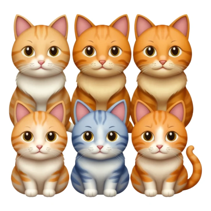 6 cats with different natural coloured coats sticker