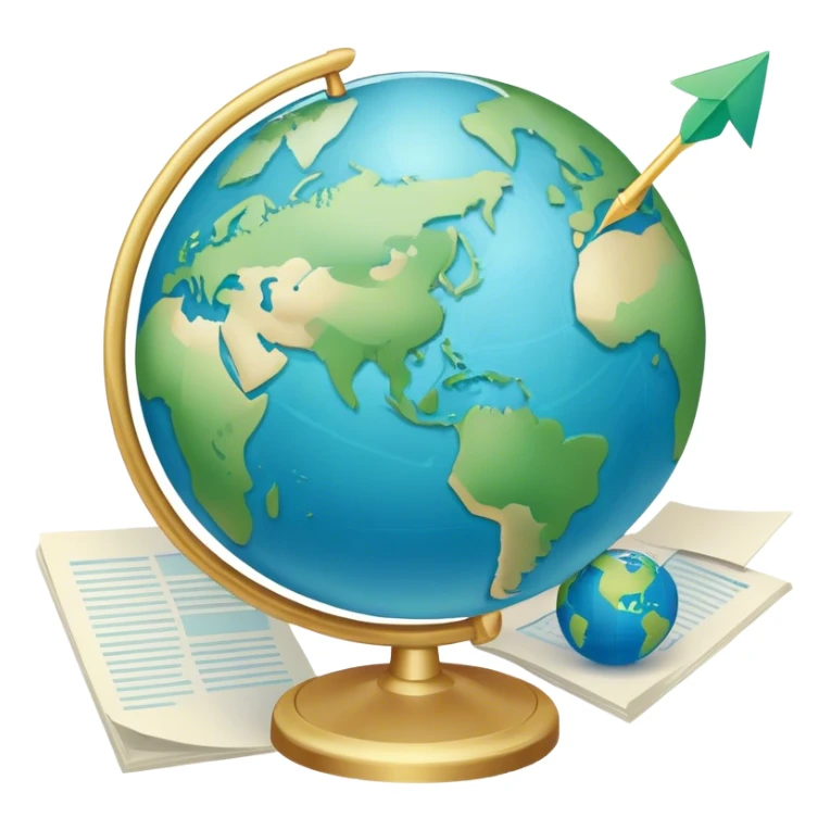 Create an emoji representing language translation. The design should feature an open book or a document with text in multiple languages (e.g., English, Spanish, Chinese), and a translation icon (such as an arrow between two languages) to symbolize the process of converting text. Include elements like a globe or a speech bubble to represent global communication. Use clear, simple lines and a color palette with blues, greens, and subtle neutral tones to convey the idea of clarity and understanding. Make the background transparent. sticker