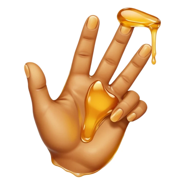 a hand with 2 fingers out and a sticky liquid on them sticker