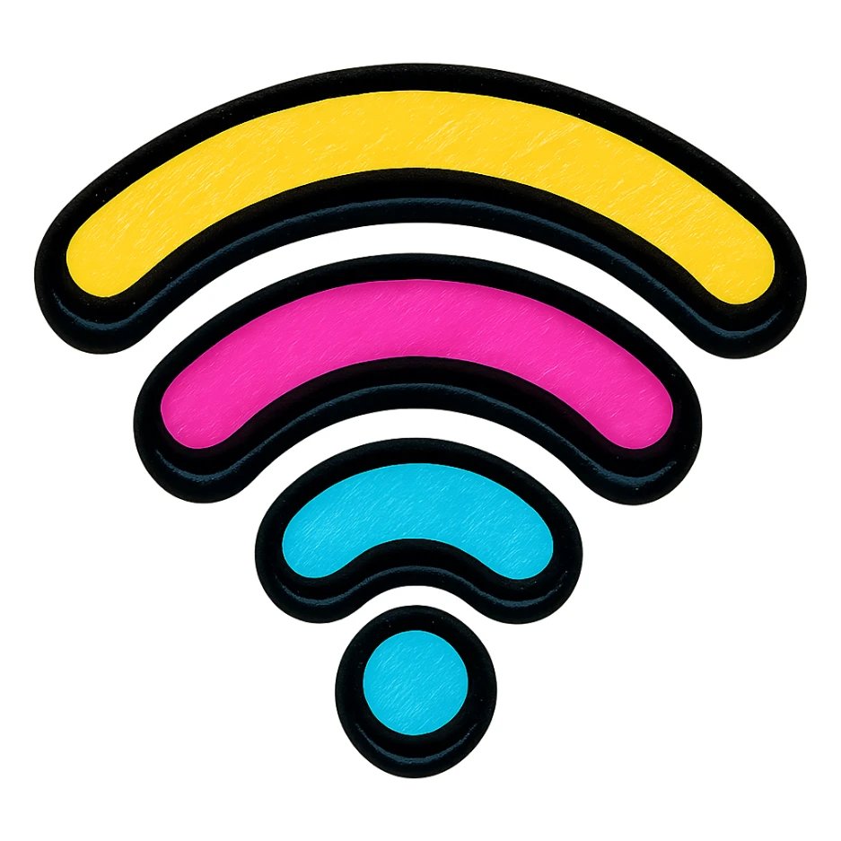 stylized wifi symbol with techy gradient effect, vibrant colors, modern look sticker