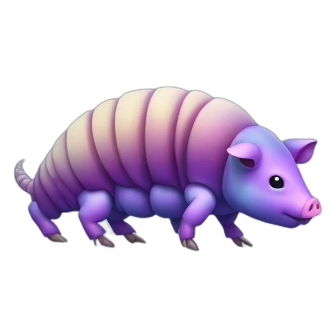 Iridescent cyan purple gradient pig armadillo cow centipede insect with star markings sticker