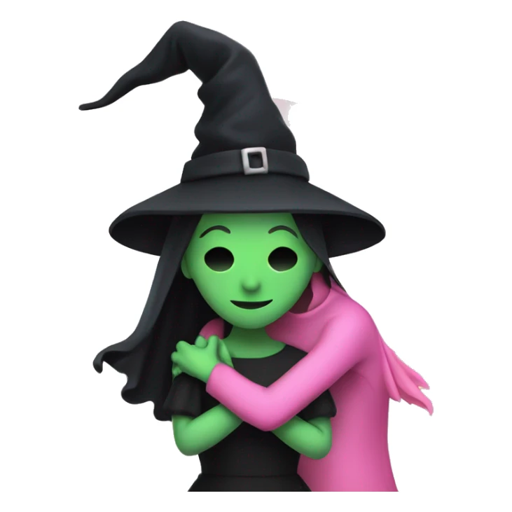 Witch dressed in black with green skin hugging pink dressed white witch sticker