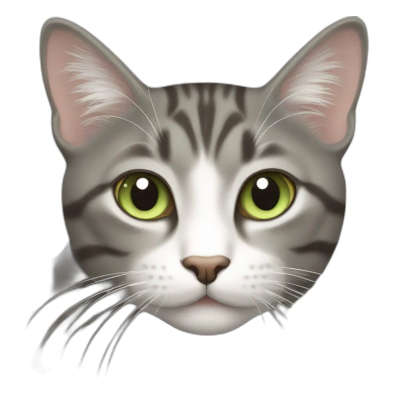 Tabby gray cat with white mouth and white nose and light green eyes sticker