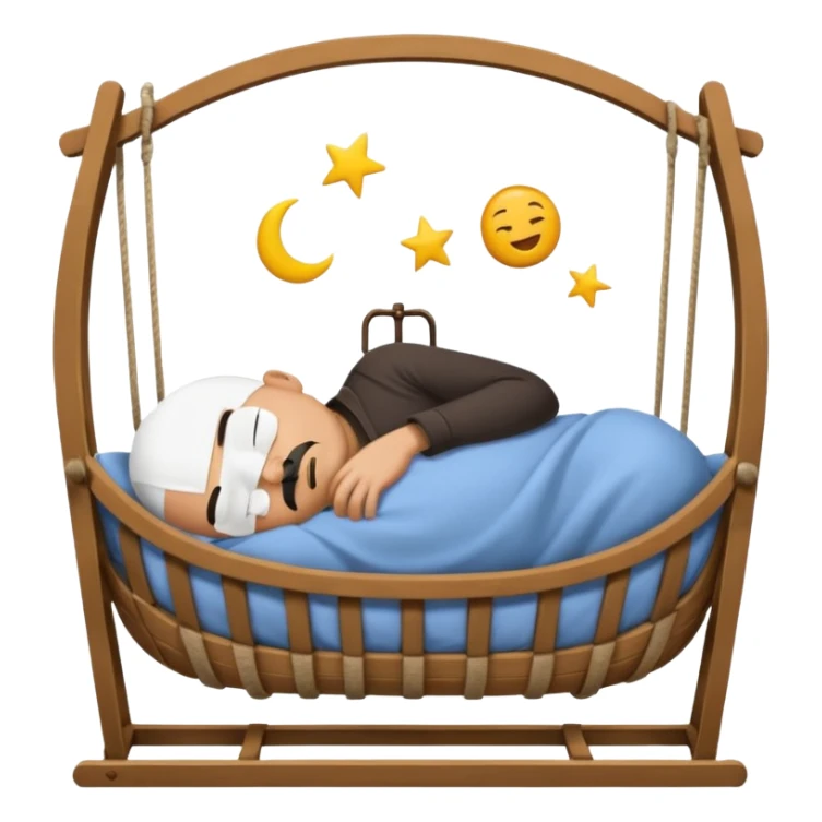 a bald, tan man who has a black goatee sleeping in a cradle sticker
