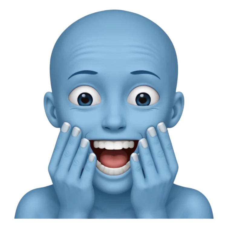 A blue face laughing out loud while covering it's mouth with his hands sticker