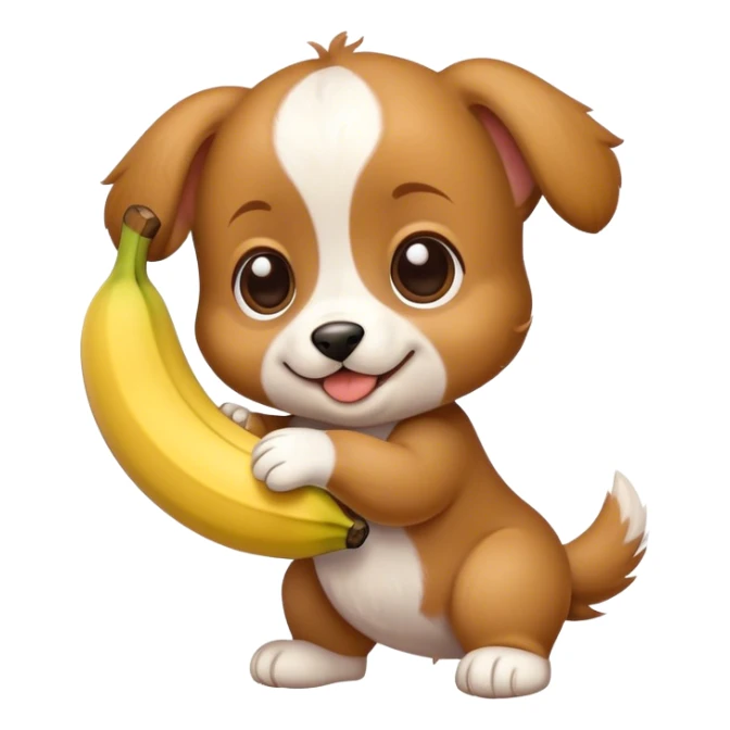 puppy playing with banana sticker