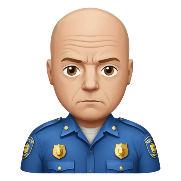 Hank Schrader from Breaking Bad, bald, serious expression, police shirt sticker