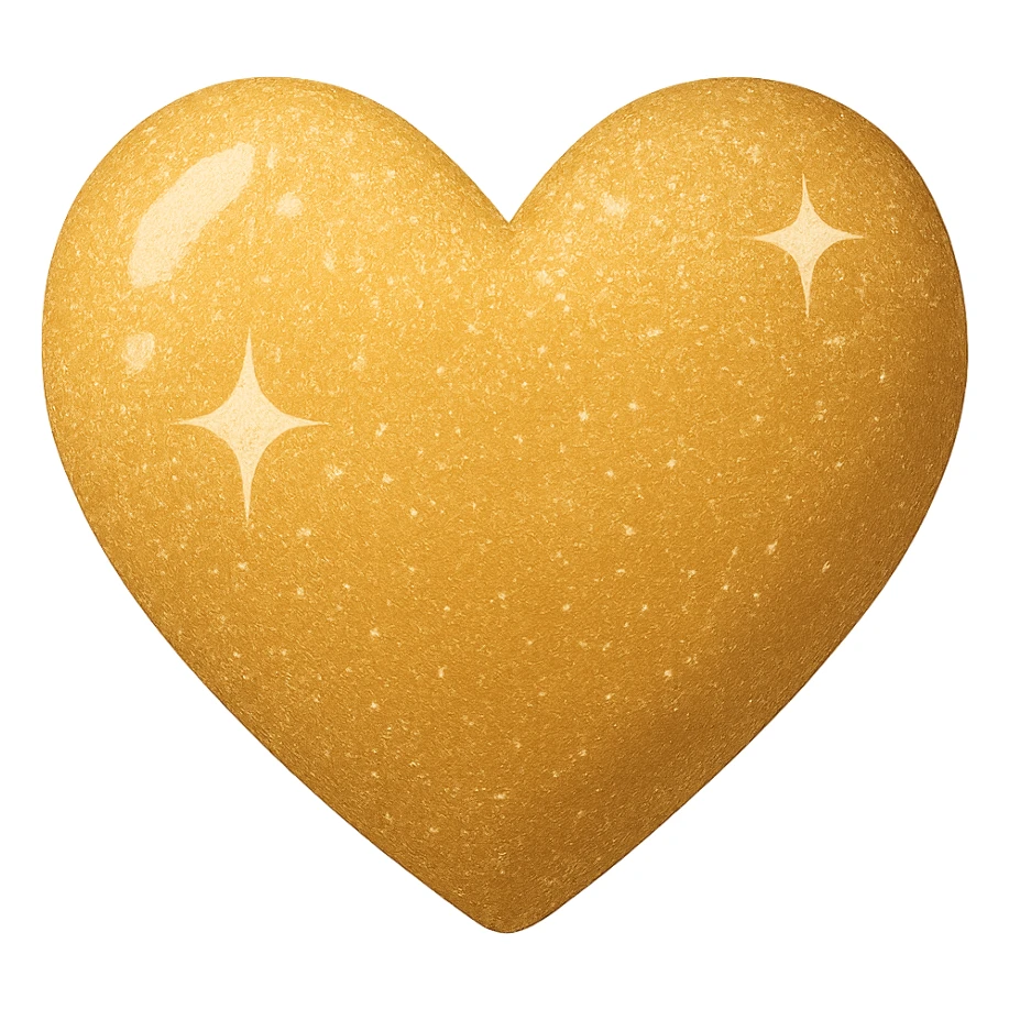 Change the glittery silver color heart with a subtle gradient and no border to a glittery gold color heart with a subtle gradient and no border. Keep the background transparent. Maintain the style and subtle gradient effect of the original heart. sticker