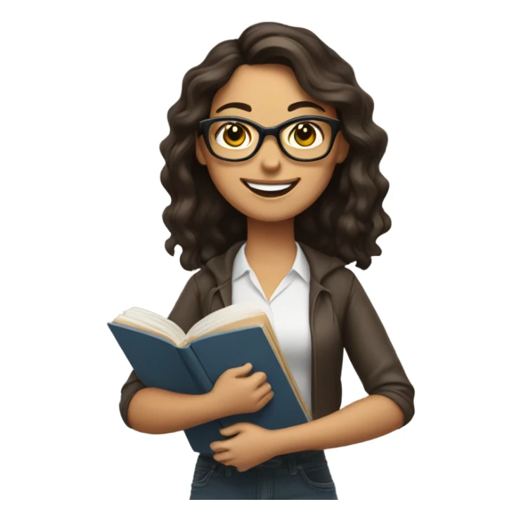smiling brunette woman with glasses holding books sticker