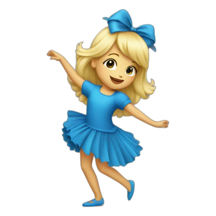 little blonde girl dancing in a blue bird costume sticker