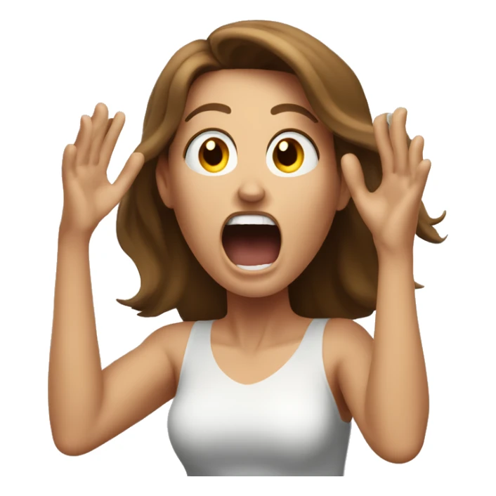 screaming Caucasian brown haired woman with hands in the air sticker