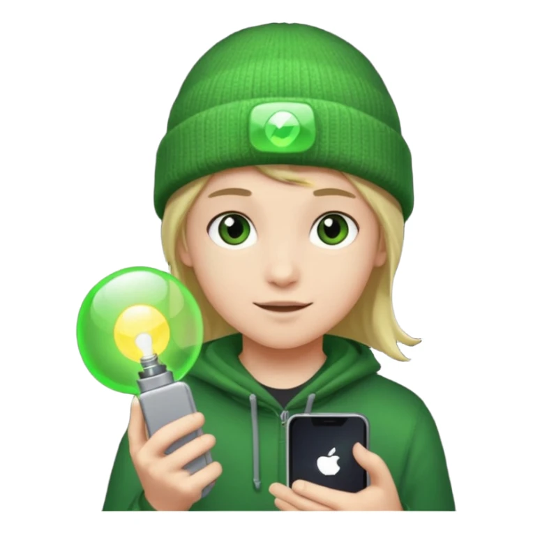 Teen hero in green beanie, holding glowing gadget.



































 sticker