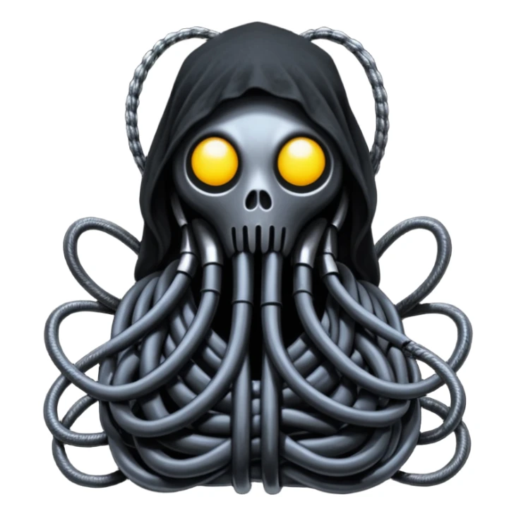 tangled black cables creating an occult creature covered in black rags and bondage, Giger style sticker