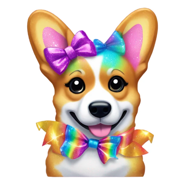 Lisa frank rainbow glitter corgi with ribbon bow on head sticker