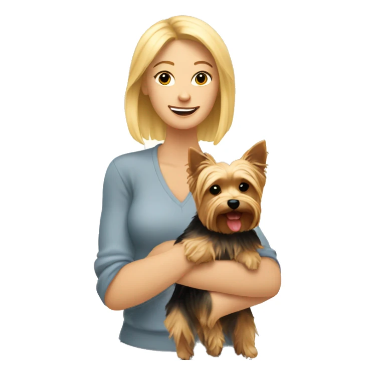 Blonde woman holding yorkie in sunlight sticker