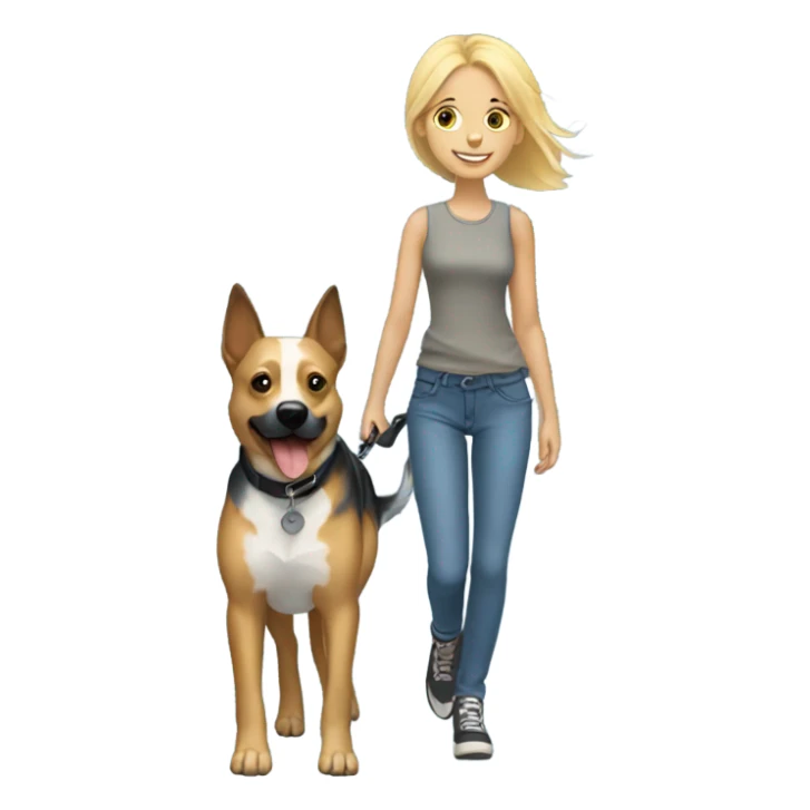 Blonde girl walking a blue heeler sticker
