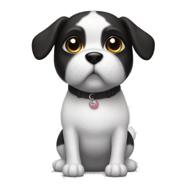 small dog with crooked front leg. black head, white body. sticker