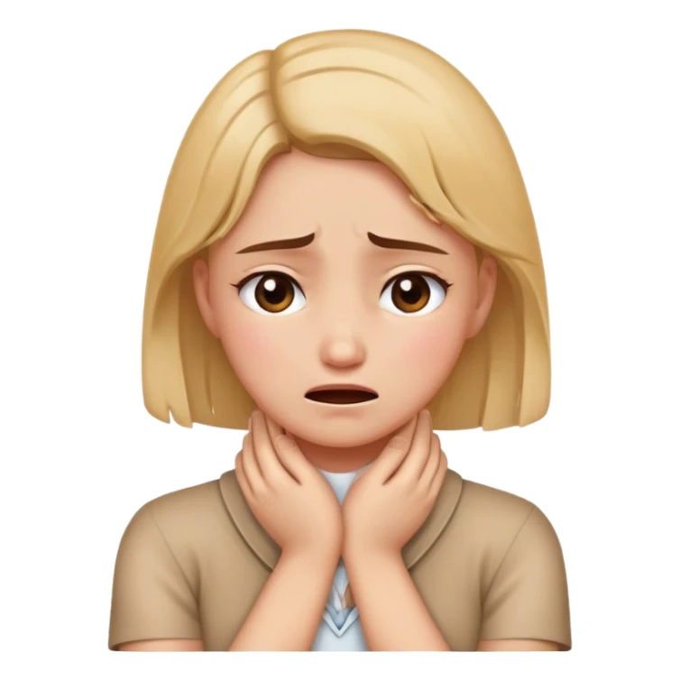 Girl with hands crossed holding neck crying  sticker