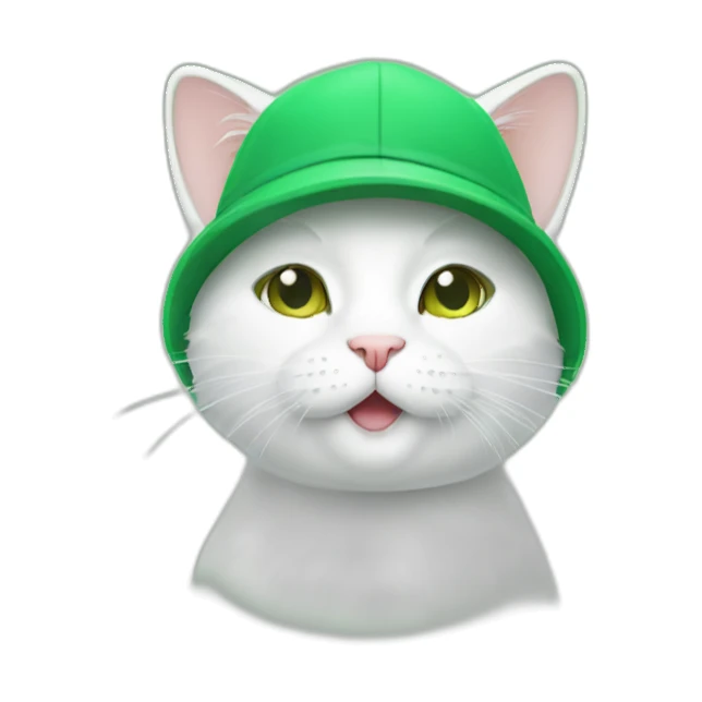 funny cute white cat in a green cap sticker
