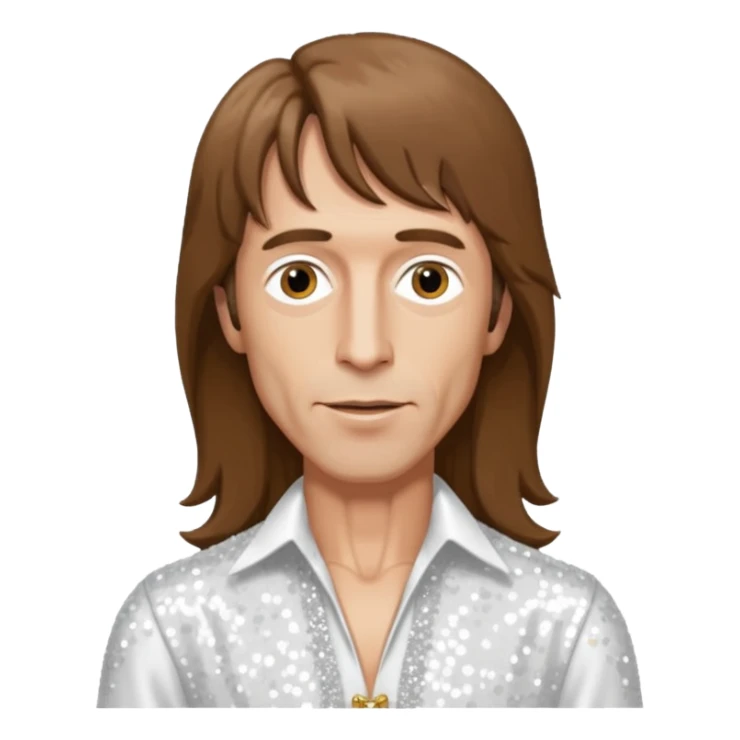 Robin Gibb from Bee Gees with long brown hair, white sequin outfit  sticker