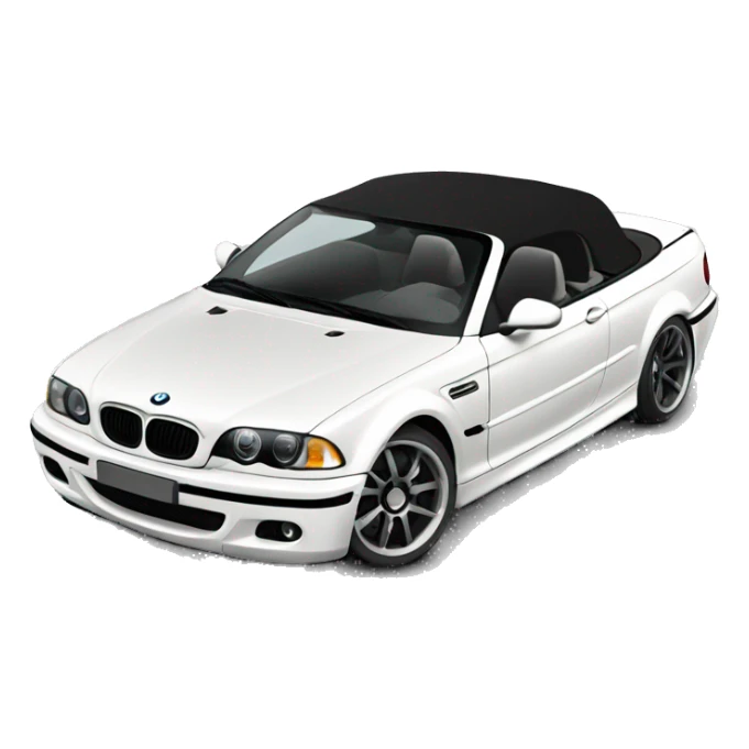 E46 convertible with black and white seats and black rims sticker