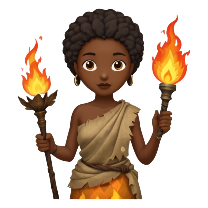 ancient black girl, tattered leaf cloth, hold a torch sticker