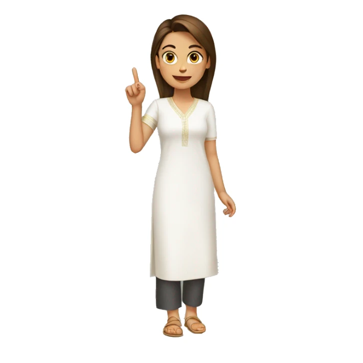 A young woman with complete white kurti showing 1 finger sticker