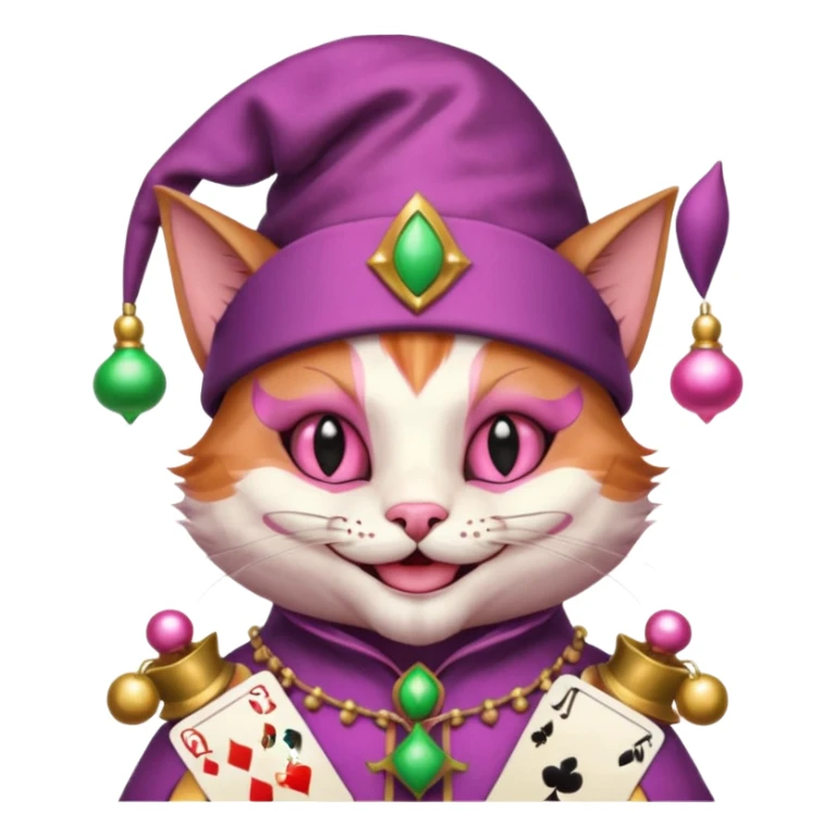 court jester cat medieval, poker card joker, pink, face only sticker