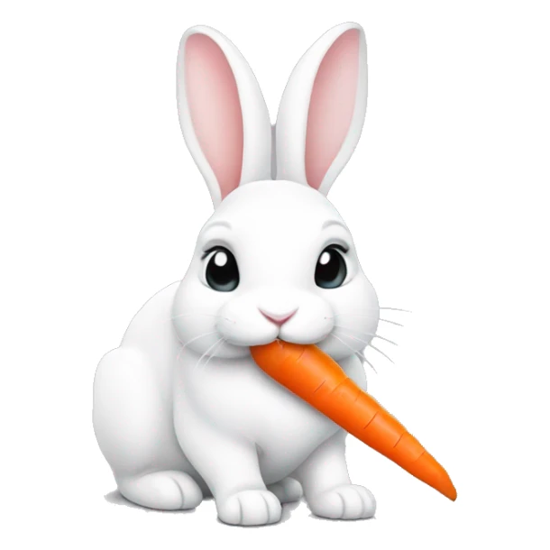 White rabbit eating a carrot sticker