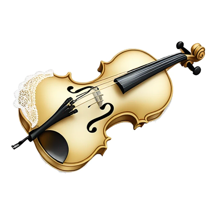 Rococo white and gold violin with a lace bow around the violin neck sticker