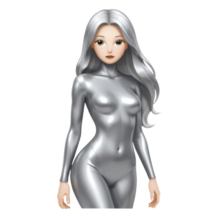 abstract sensual skinny body silhouette, liquid silver chrome, smooth curves,chrome silver long hair, chrome metallic silver full face  and body, sensual poses sticker