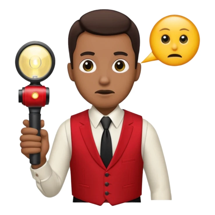 Movie theatre usher in red vest and black tie with normal flashlight looking scared sticker