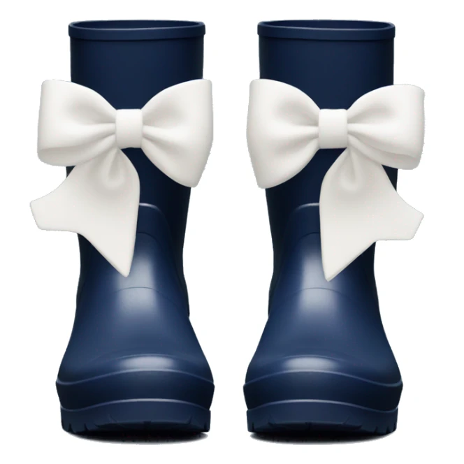 Navy blue hunter wellington boots with white bow sticker